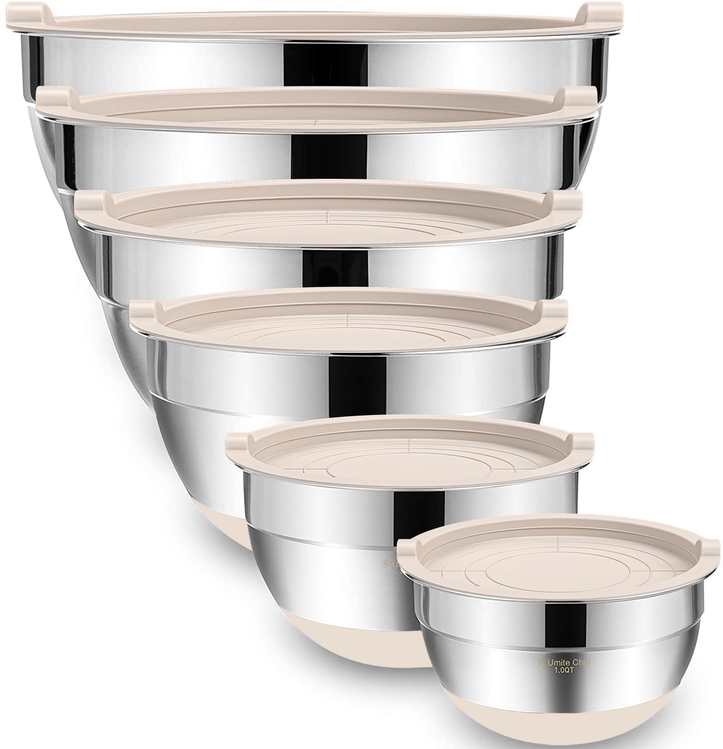 Umite Chef front view of khaki bowl set packaging showing contents and benefits