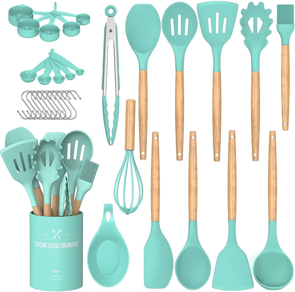 Umite Chef front packaging showing the full 24-piece green utensil set and holder, organized