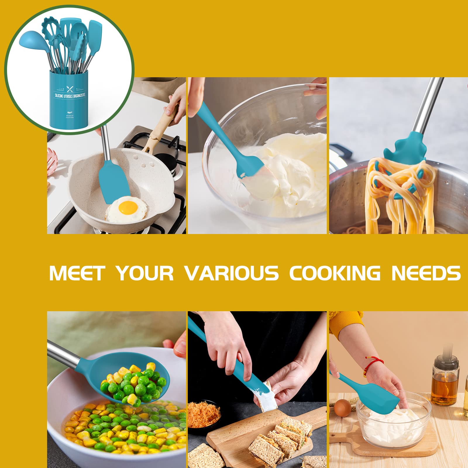 Umite Chef spatula in use flipping food in nonstick pan for gentle cooking
