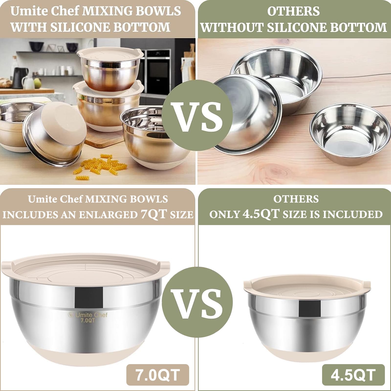 Umite Chef nested stainless steel bowls stacked compactly for space-saving storage