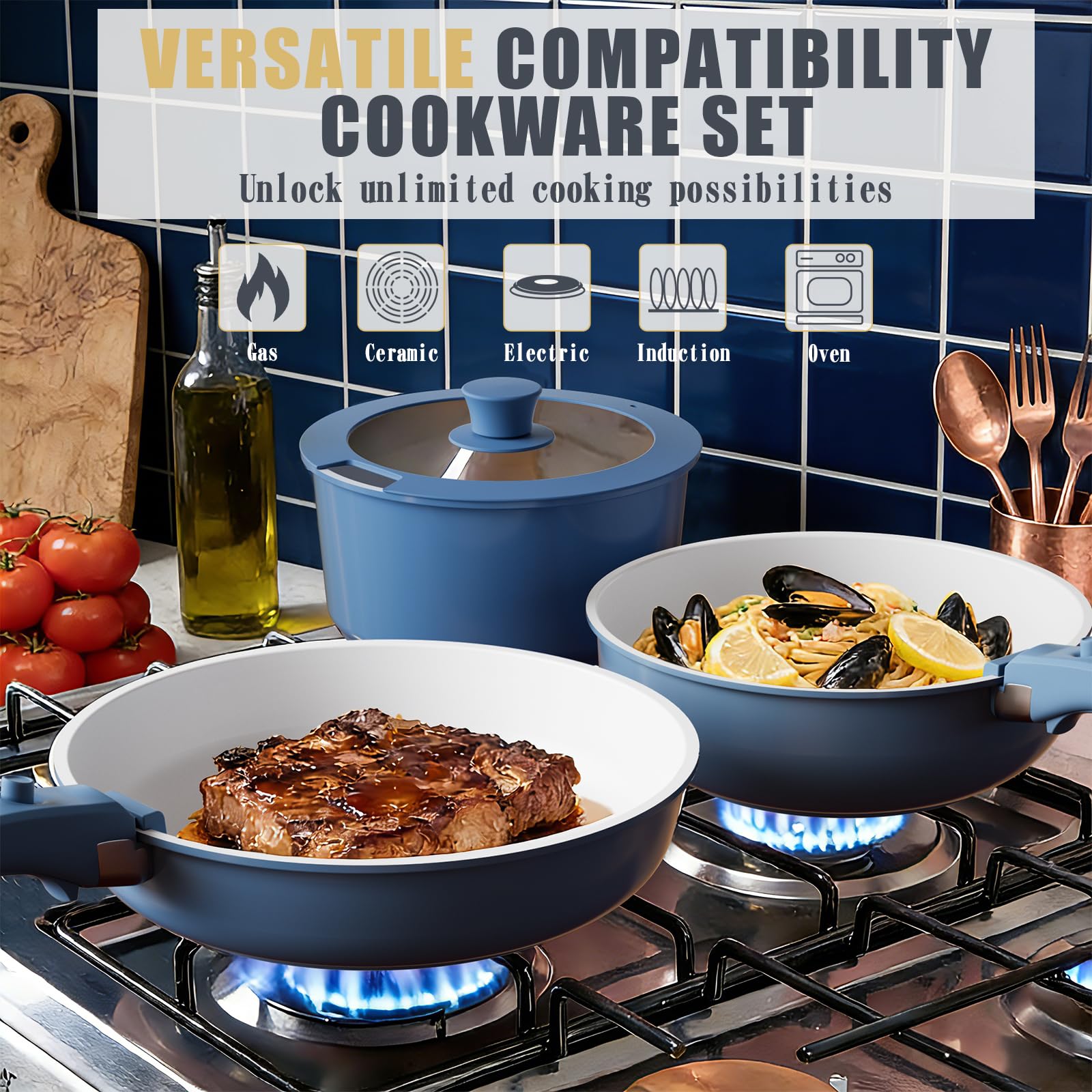 Umite Chef nested pots inside one another with protectors illustrating compact storage