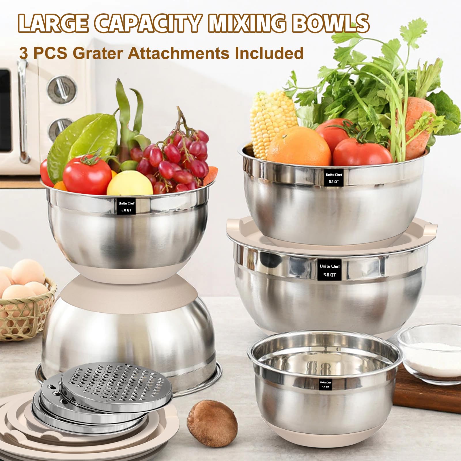 Umite Chef nested bowls stored in cabinet saving space and simplifying organization