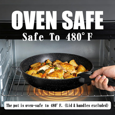 Umite Chef pans inside oven without handle illustrating oven-safe cookware versatility