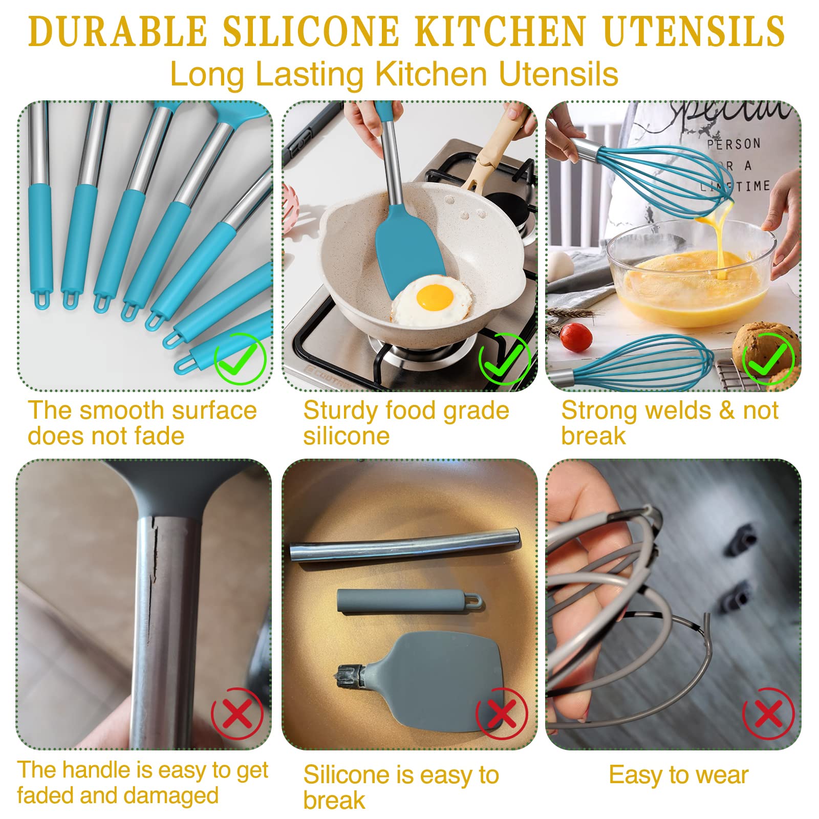 Umite Chef silicone heads texture close-up protecting nonstick surfaces without scratching