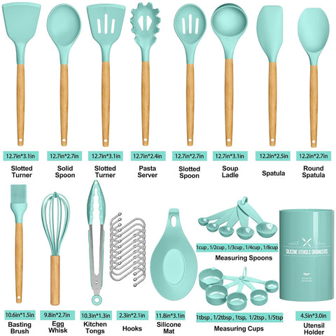 Umite Chef silicone mat with measuring cups and spoons demonstrating prep and baking readiness