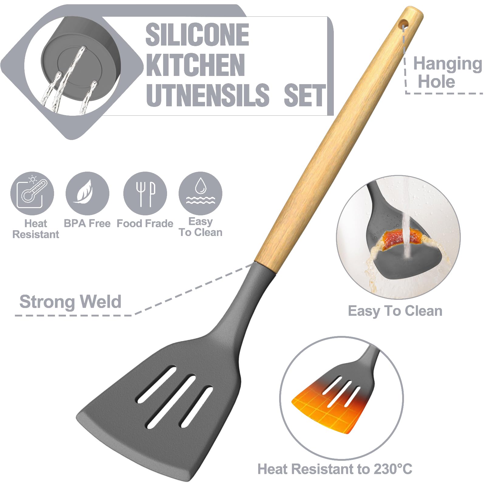 Umite Chef utensils next to mug showing scale and compact kitchen fit