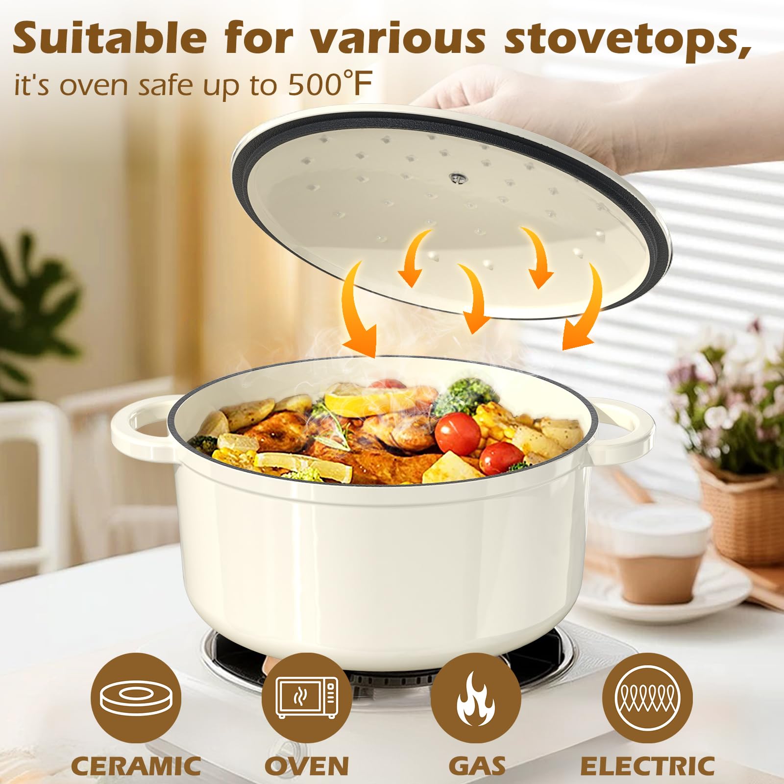 Umite Chef 5QT size comparison with vegetables showing family-sized capacity for meals