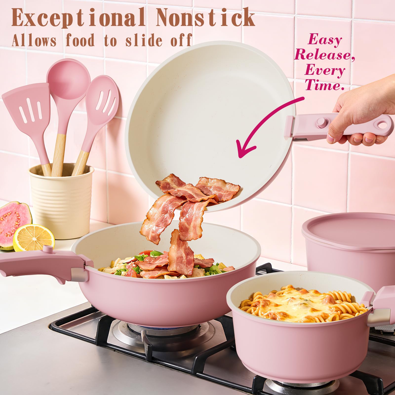 Umite Chef nested pots stacked in a cabinet saving space for compact kitchens
