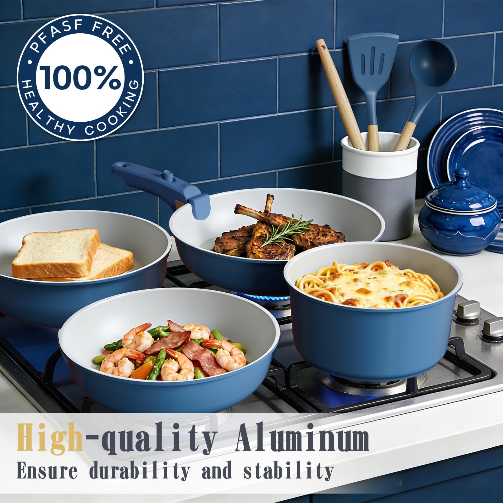 Umite Chef silicone utensils and lids laid out demonstrating complete cooking and storage kit