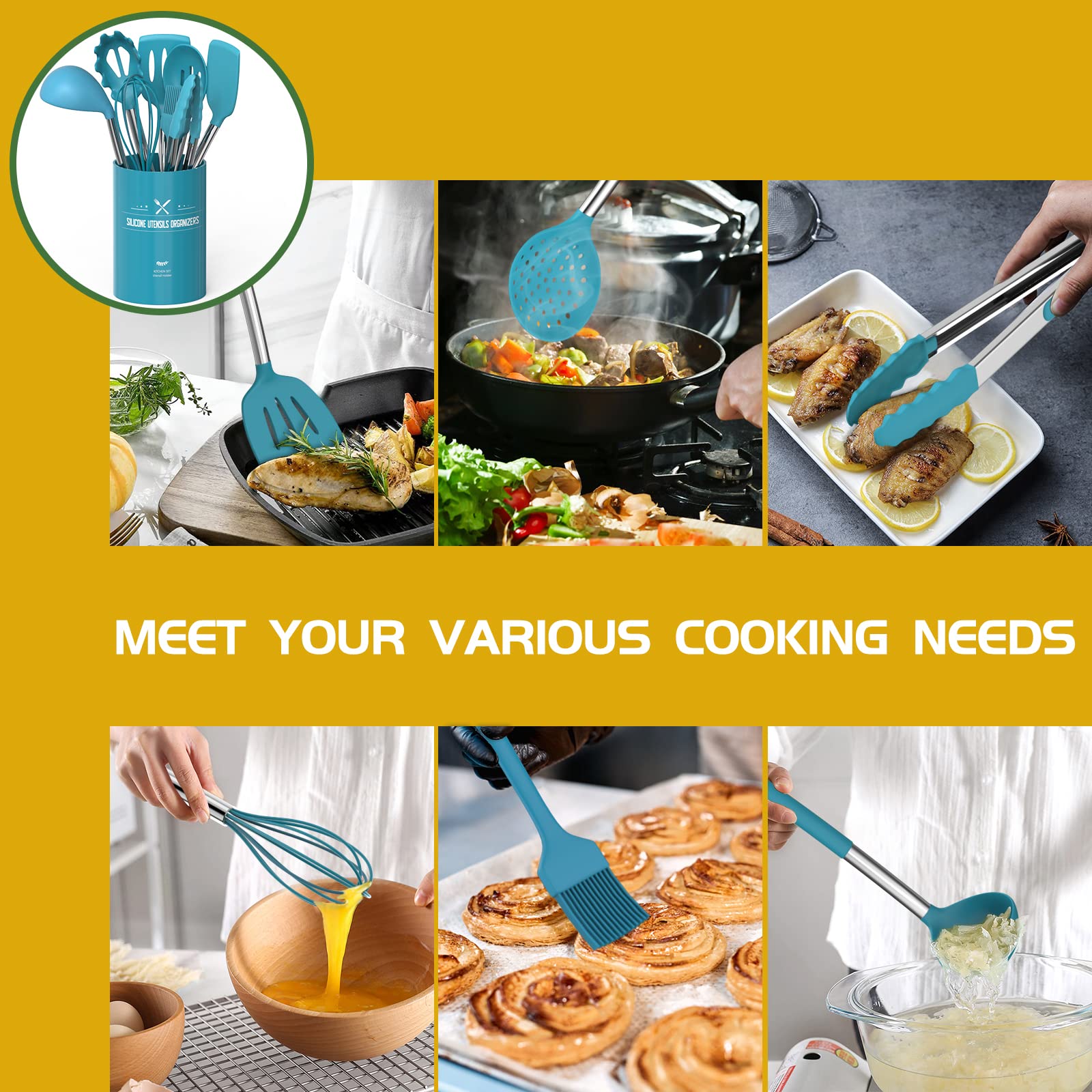 Umite Chef utensils in holder on countertop for tidy storage and quick access