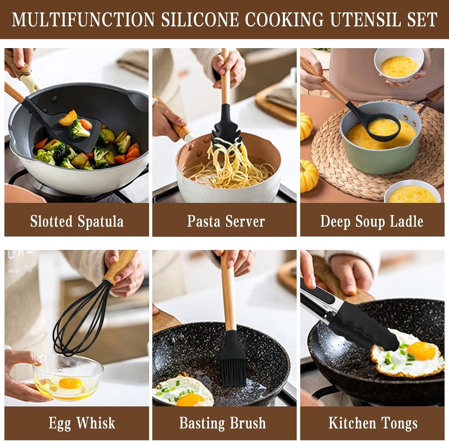 Umite Chef utensils in use on a nonstick pan for safe, scratch-free cooking