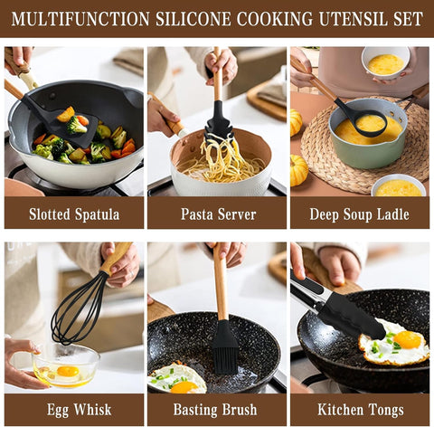 Umite Chef utensils in use on a nonstick pan for safe, scratch-free cooking