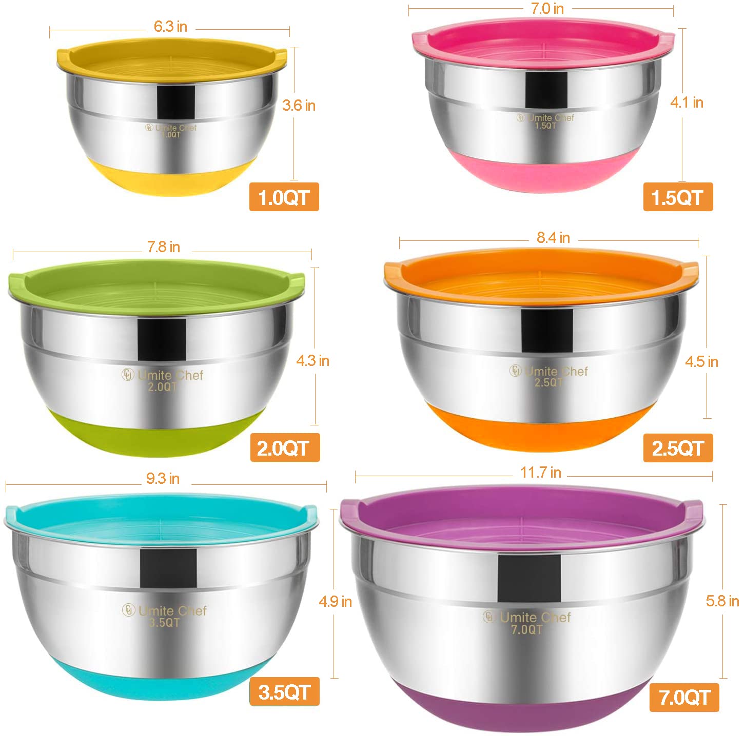 Umite Chef nested bowls compactly stored to save kitchen cabinet space