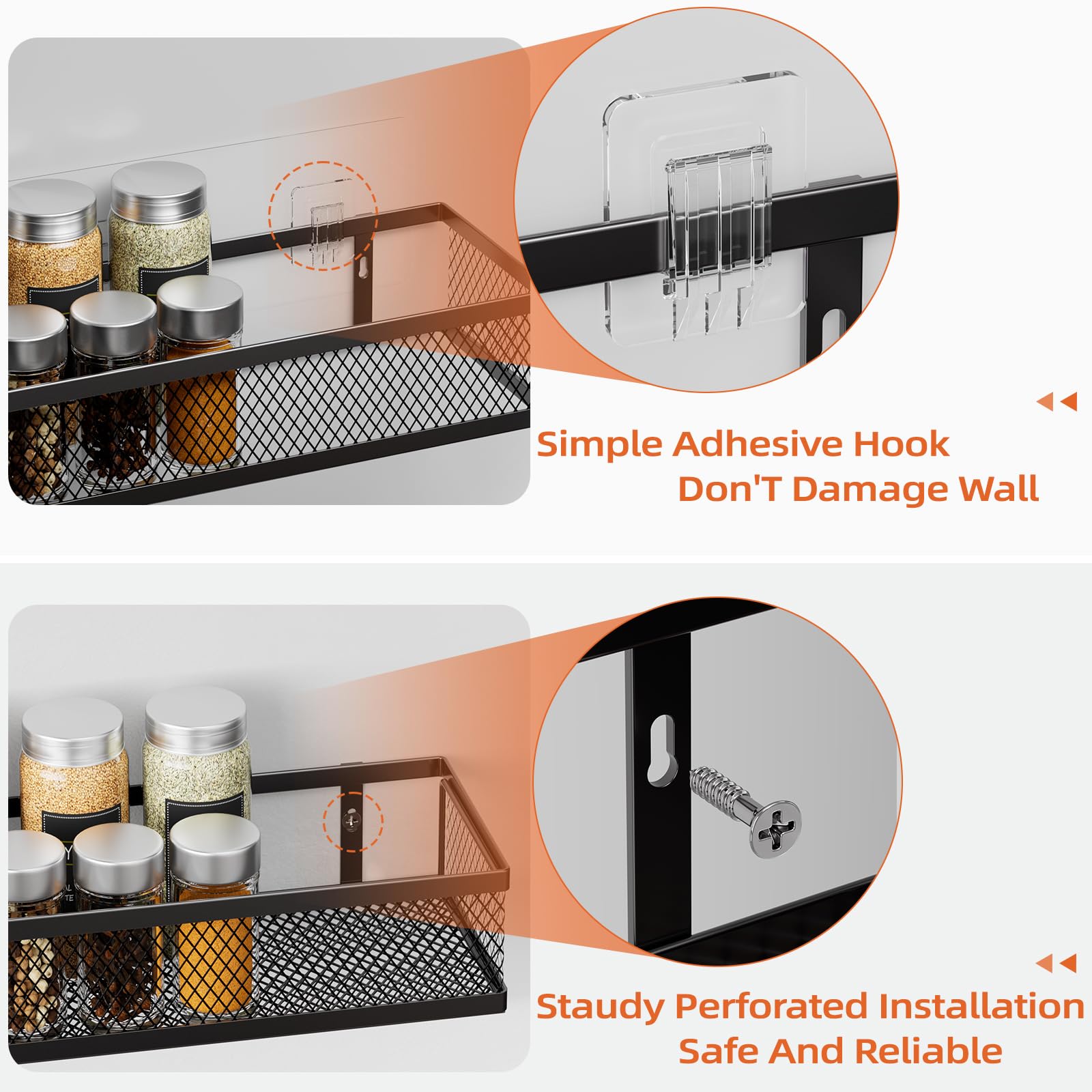 Umomi basket in use on kitchen shelf holding spices and bottles for easy access