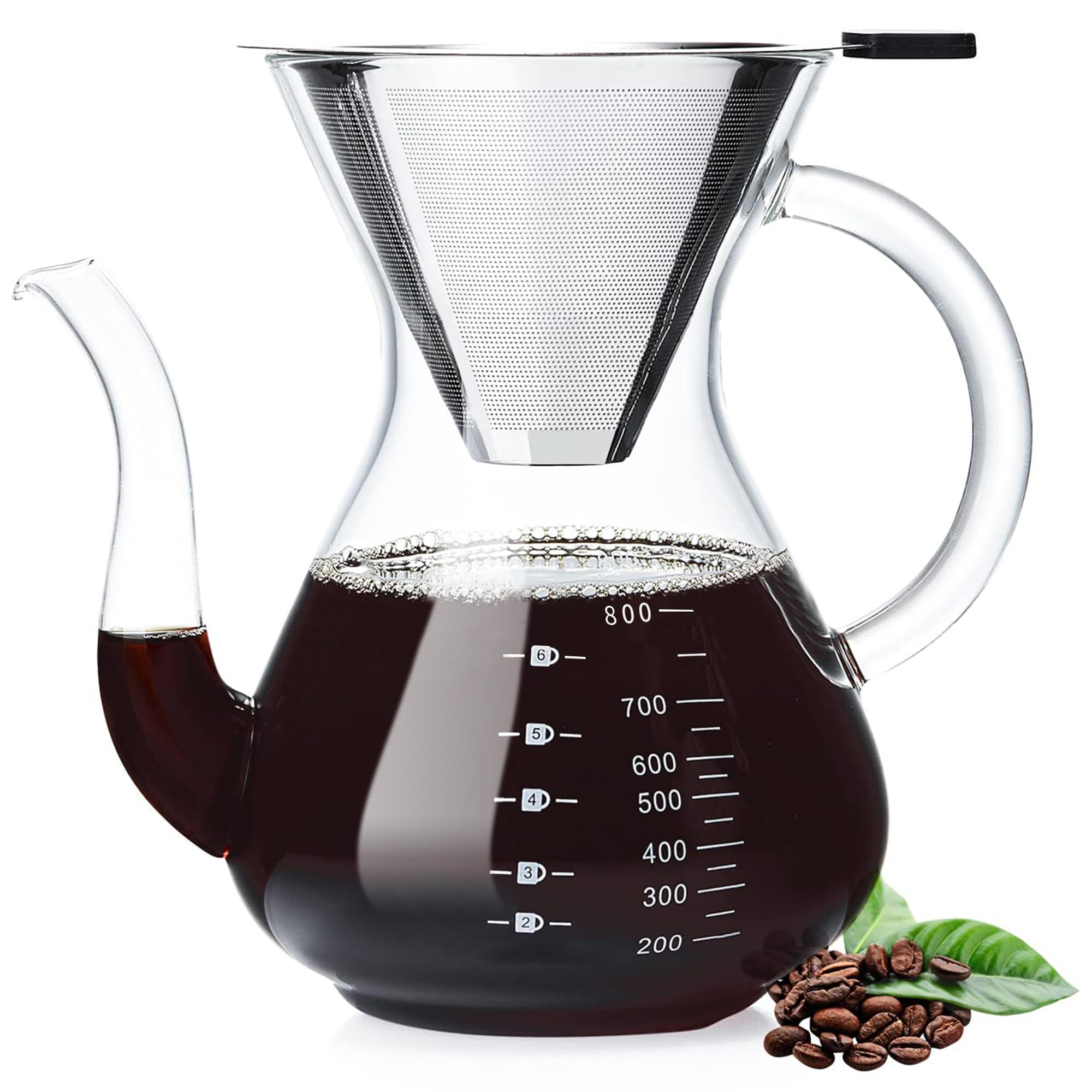 Unbreakable front view of pour-over coffee maker showing elegant shape and benefit of visual clarity
