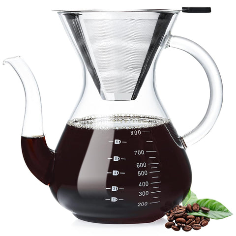 Unbreakable front view of pour-over coffee maker showing elegant shape and benefit of visual clarity