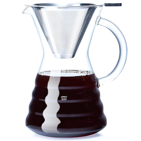 Unbreakable front view showing full 27 oz carafe and stainless filter, highlighting capacity and clarity