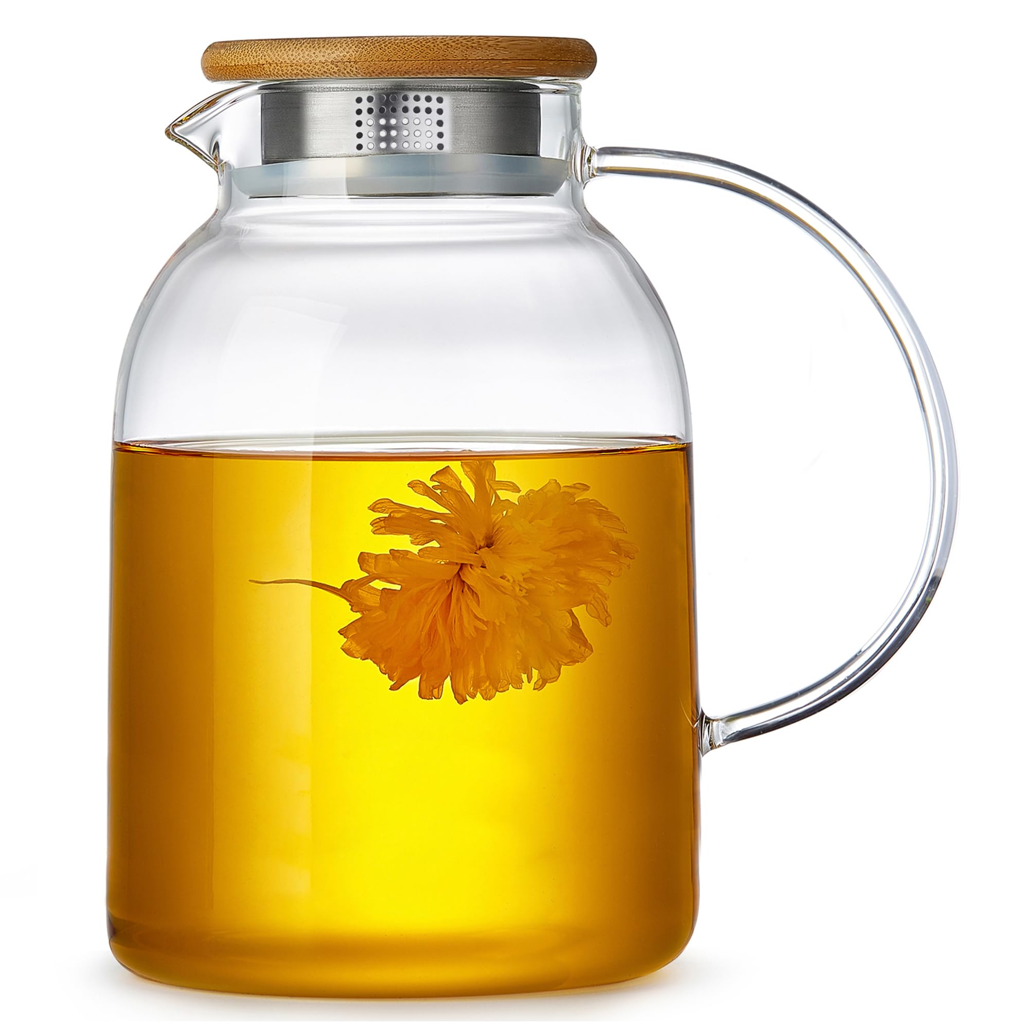 Unbreakable teapot front view showing full 68 fl oz glass capacity and clear brew visibility