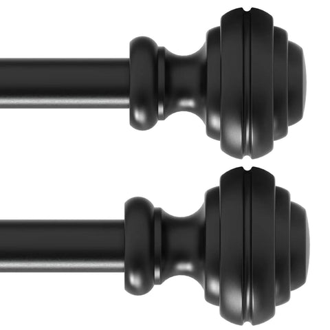 UNCONSIL front view of rod set showing matte black finish and modern finials, durable appearance