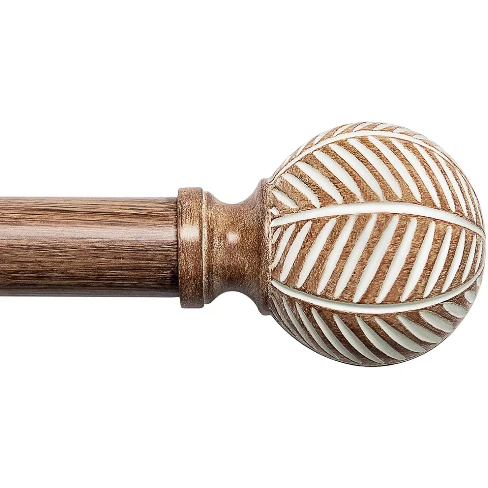 UNCONSIL front view of wood-grain curtain rod showing design and finish