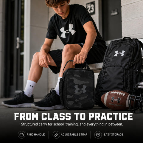 Under Armour UA Scrimmage 3 detachable strap and rigid handle detail for versatile carrying comfort