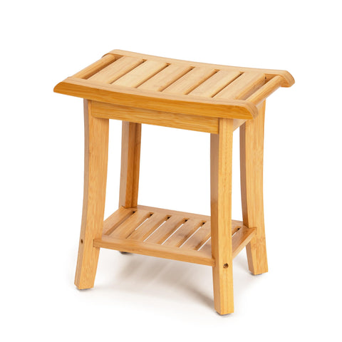 Unibambou front view of shower bench showing natural bamboo and practical design