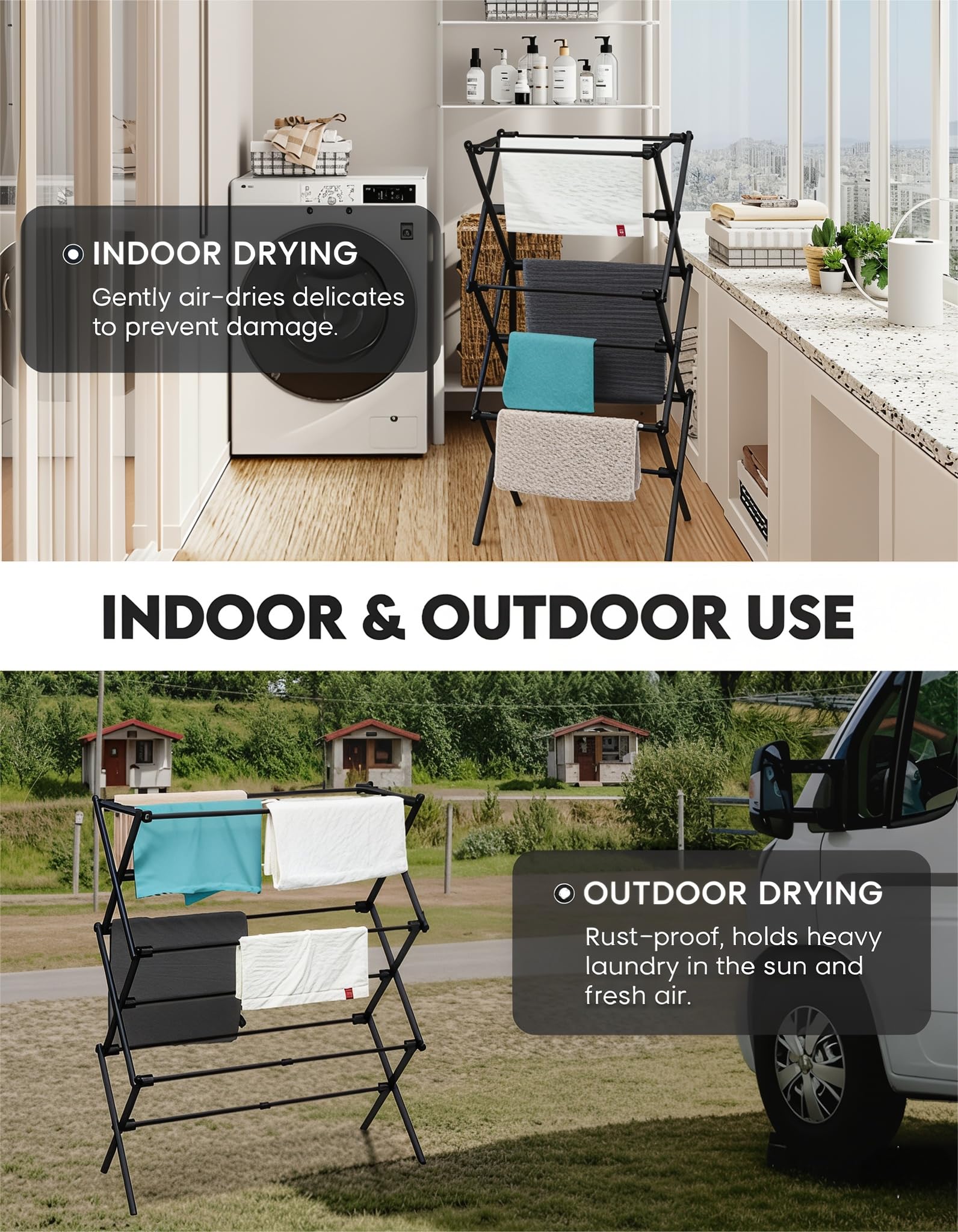 UNICCA extended rack with towels more hanging space advantage