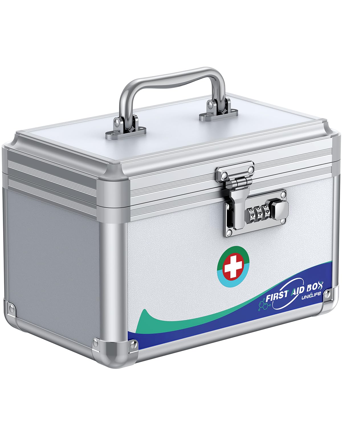 Uniclife lock box front view showing secure combination lock and sturdy shell benefits security
