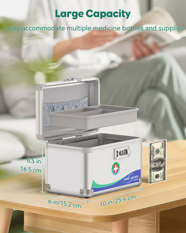 Uniclife lock box open with removable tray displaying organized compartments for quick access