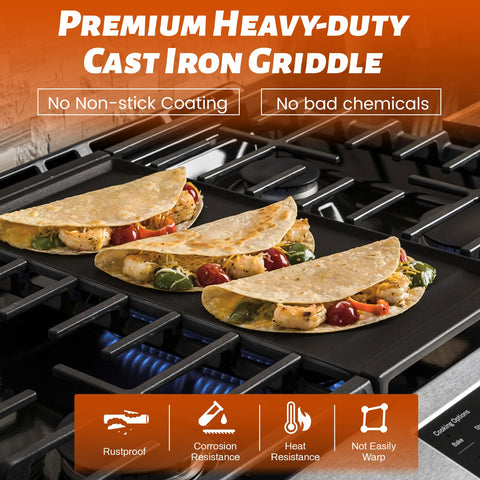 Unidanho griddle installed on GE burners demonstrating centered, stable placement and even searing