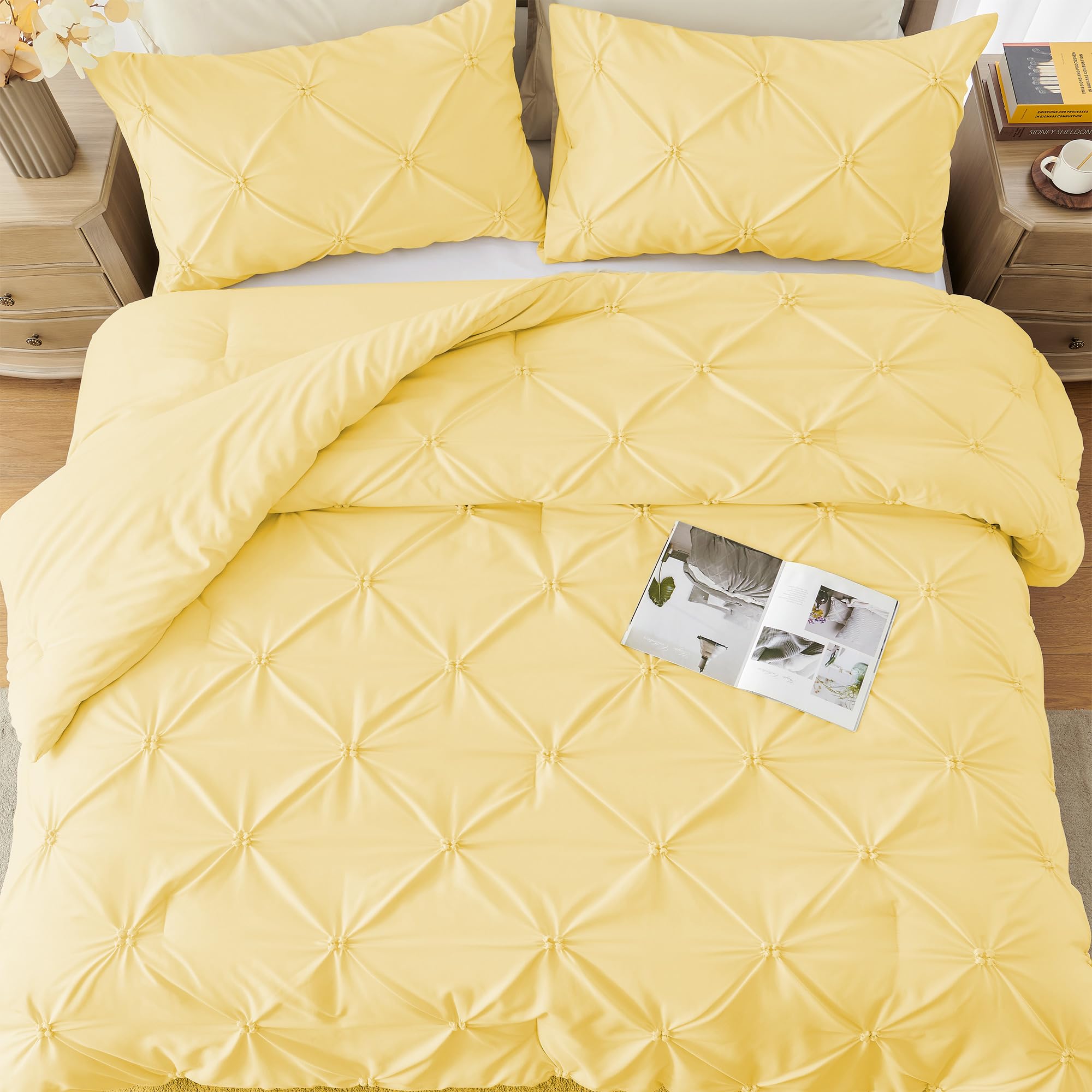 UNIKOME comforter in a styled bedroom scene conveying warm yellow hue and inviting atmosphere