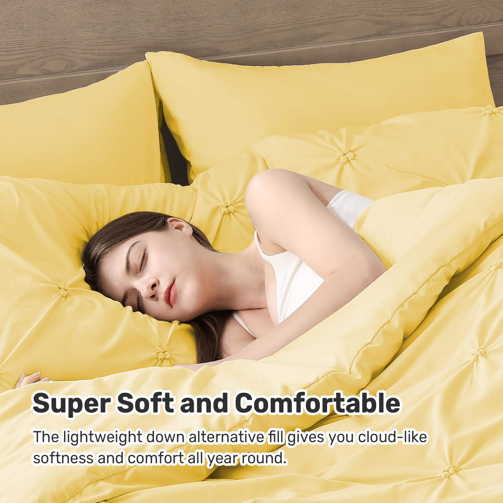 UNIKOME comforter side fold showing lightweight loft and smooth fabric finish benefit