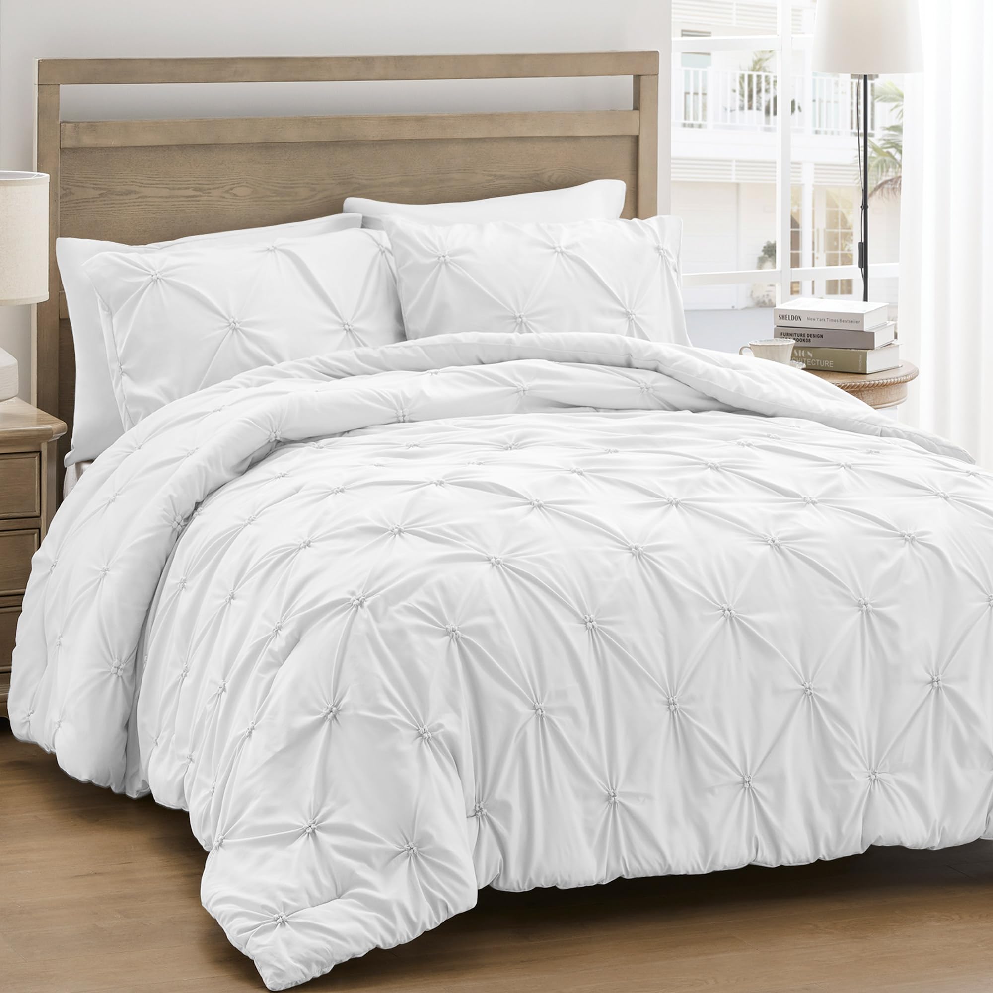 UNIKOME comforter front view showing neat pintuck and tailored look