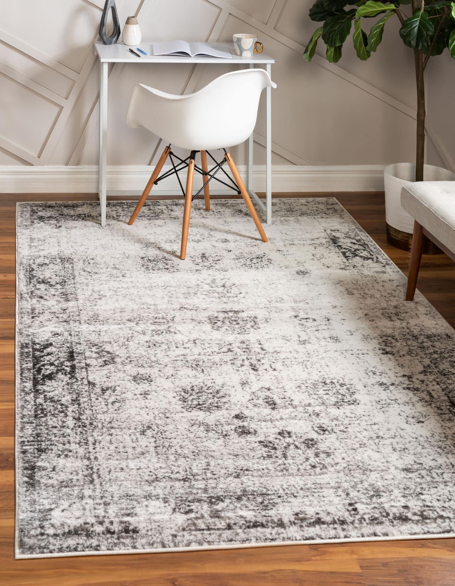 Unique Loom front view showing full Casino rug in gray beige, enhances room style