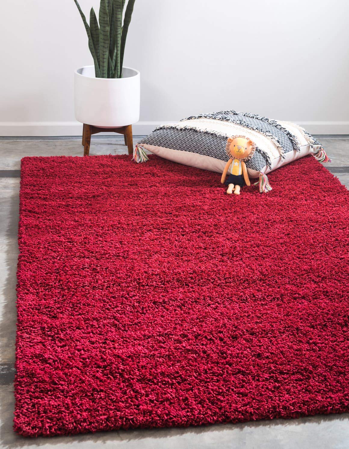Unique Loom cherry red front view showing full rug and vibrant color