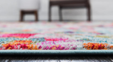 Unique Loom detailed view of chromatic abstract pattern offering vibrant color play