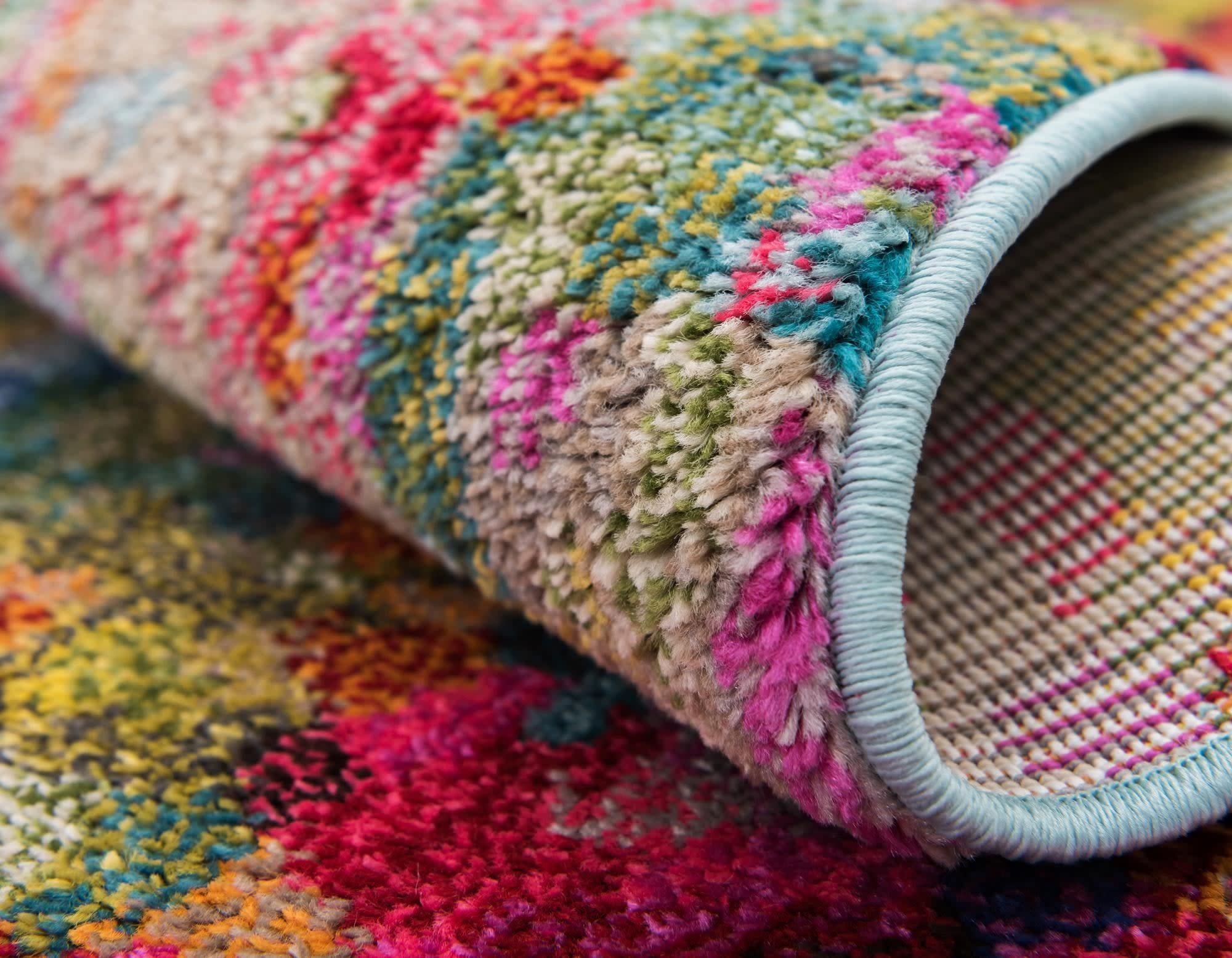 Unique Loom rug placed under a coffee table demonstrating scale and contrast