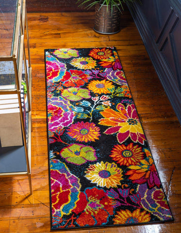 Unique Loom Kennedy runner front view showing bold black green pattern and modern look