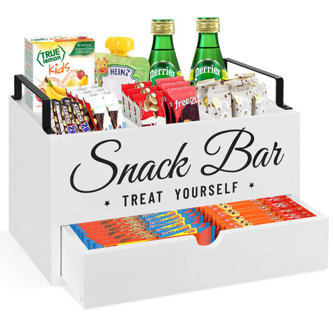 Unistyle front view showing four compartments and drawer for organized snacks