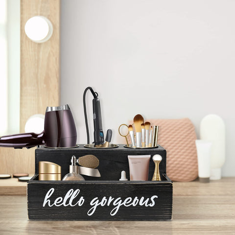 Unistyle on vanity with cosmetics showing stylish decluttering benefit