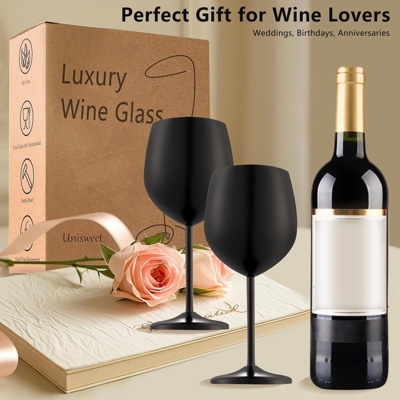 UNISWEET four glasses on table centerpiece showing modern style for entertaining