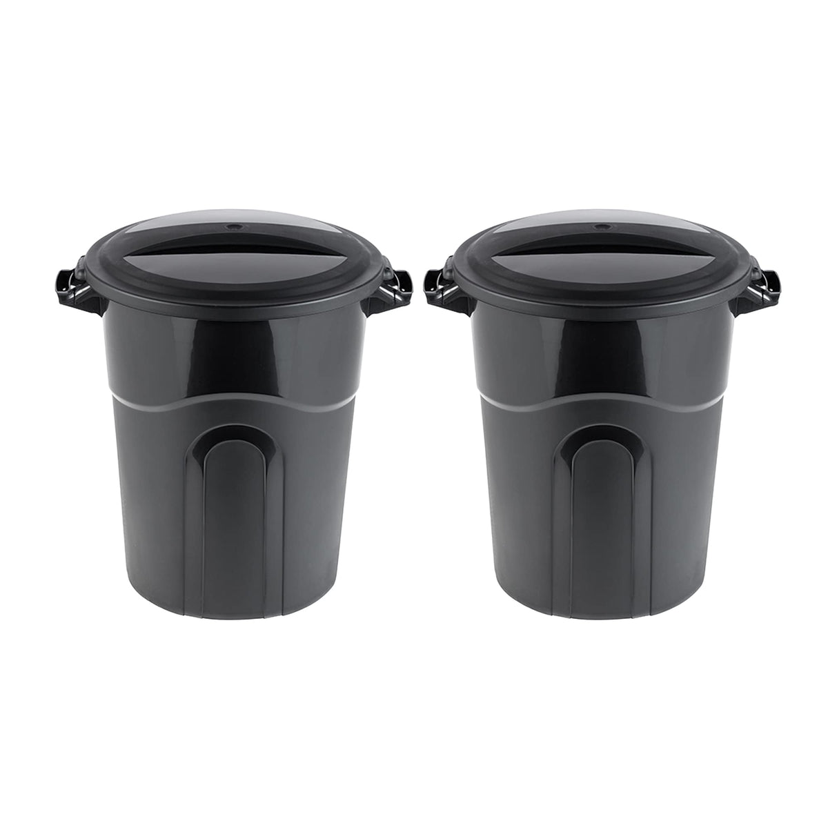 United Solutions front view of black 20-gallon can showing durable shape and easy storage