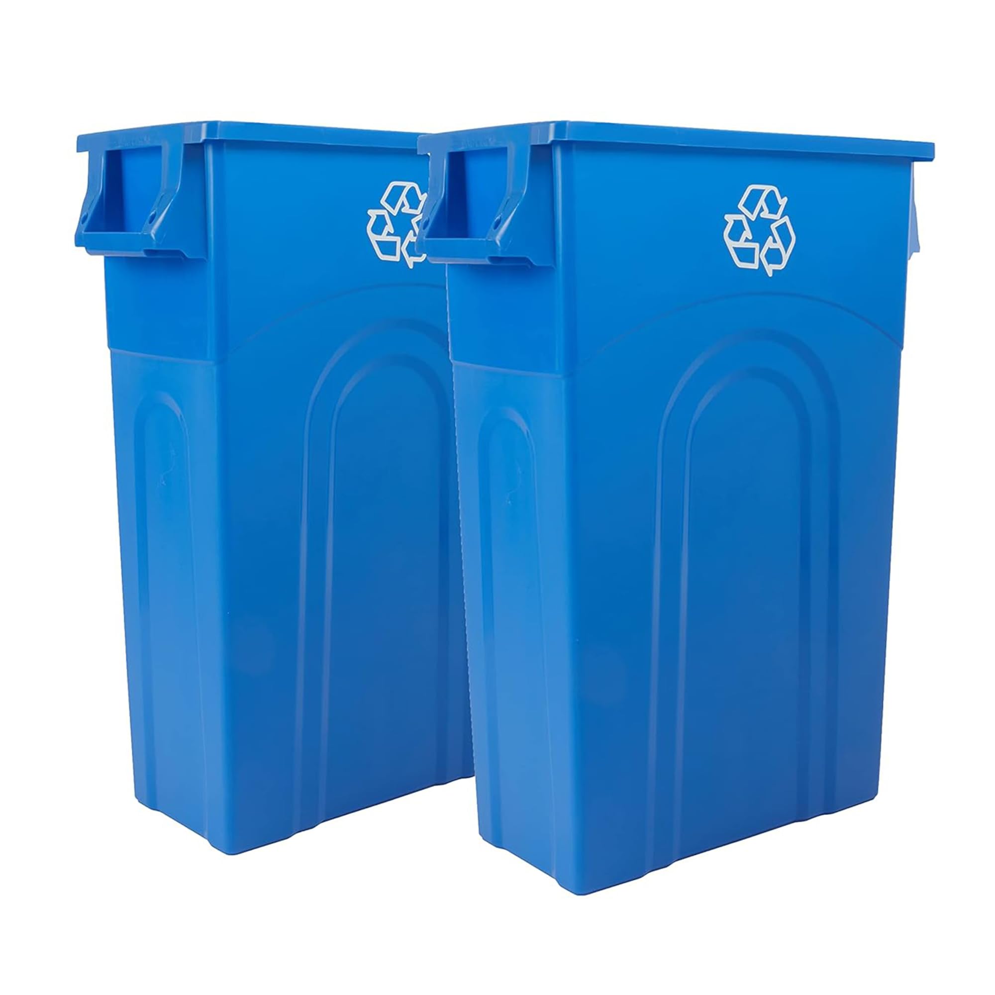 United Solutions Highboy front view showing slim profile and recycle blue color, maximizes floor space