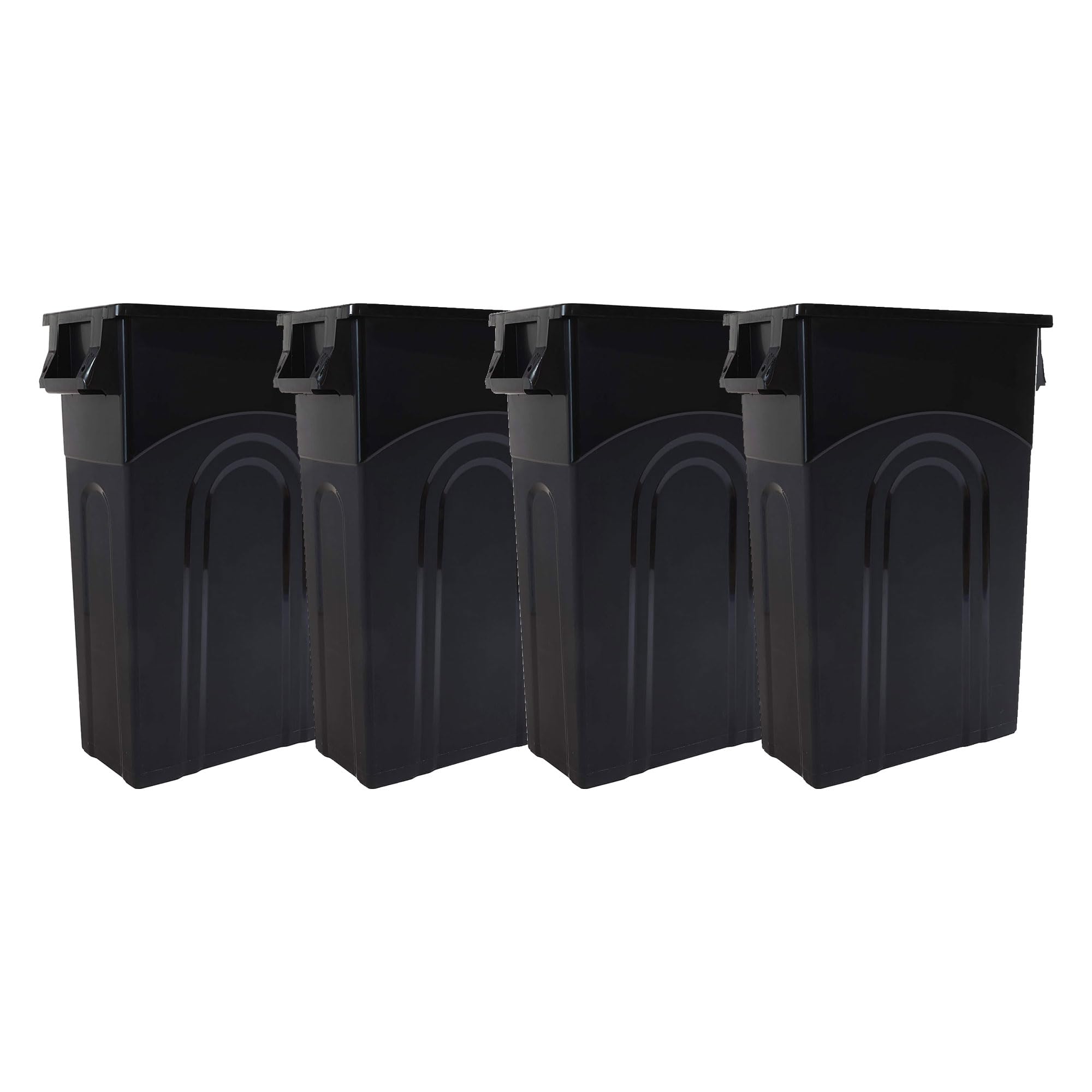 United Solutions front view showing slim trash can and space saving benefit