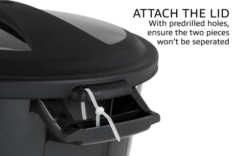 United Solutions attached lid hinge image showing predrilled attachment keeping lid from separating benefit