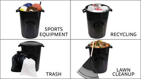United Solutions size comparison with a standard 33-gallon bag showing capacity and fit benefit