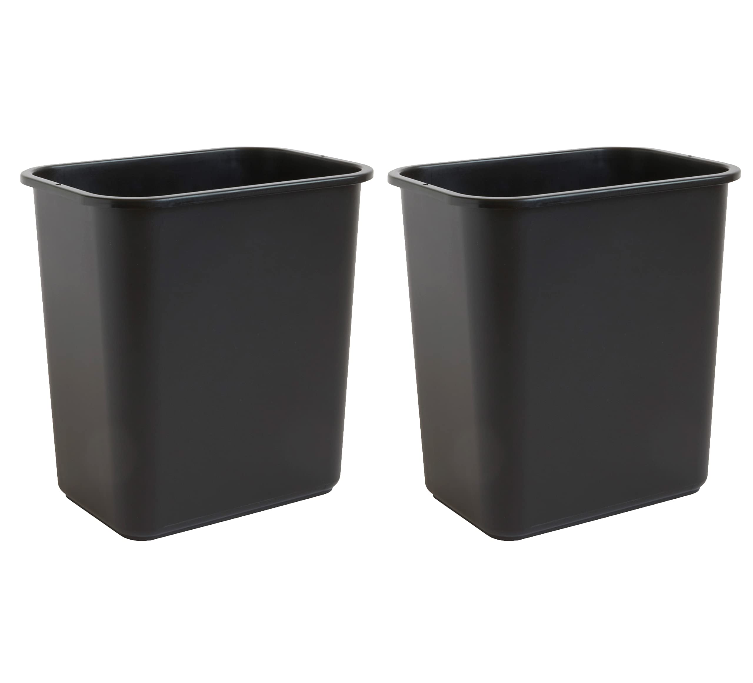United Solutions front view of black rectangular wastebasket showing space-saving design