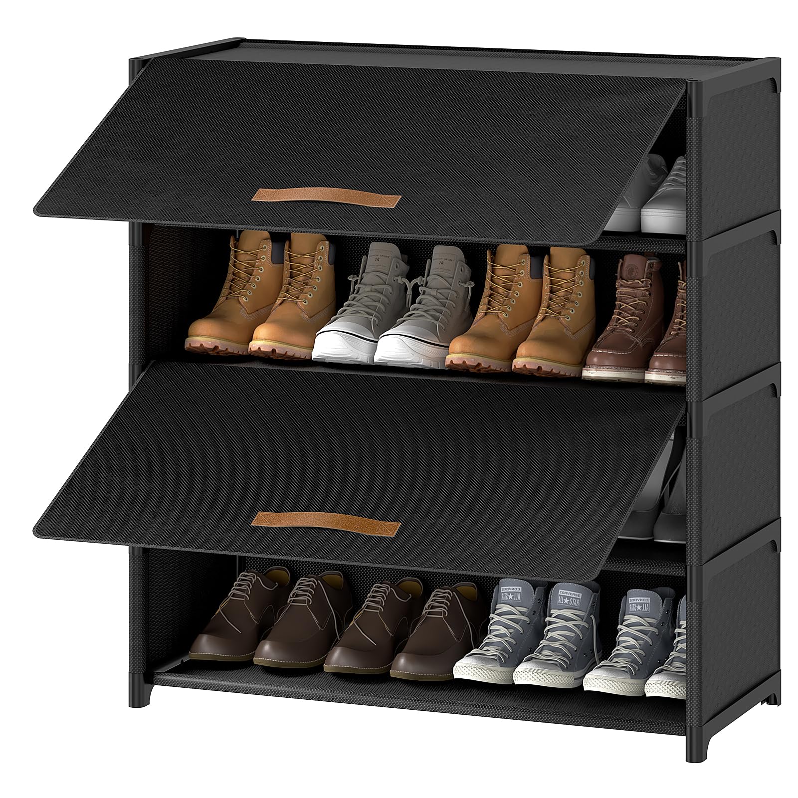 UNITSTAGE front view of 5-tier shoe cabinet showing neat storage benefit