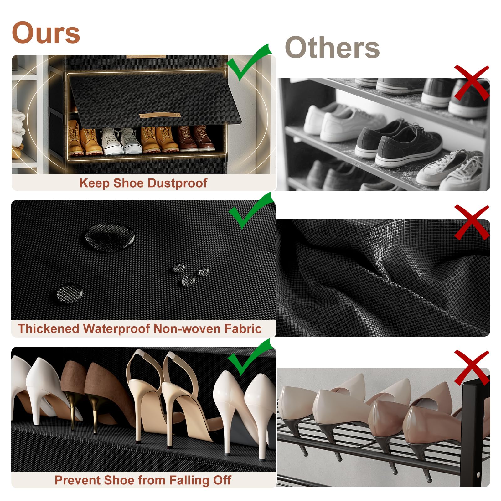 UNITSTAGE cabinet next to shoes showing 20-pair capacity and scale