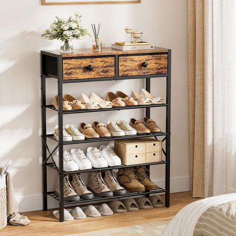 UNITSTAGE close-up of wooden top and two drawers for hidden accessory storage